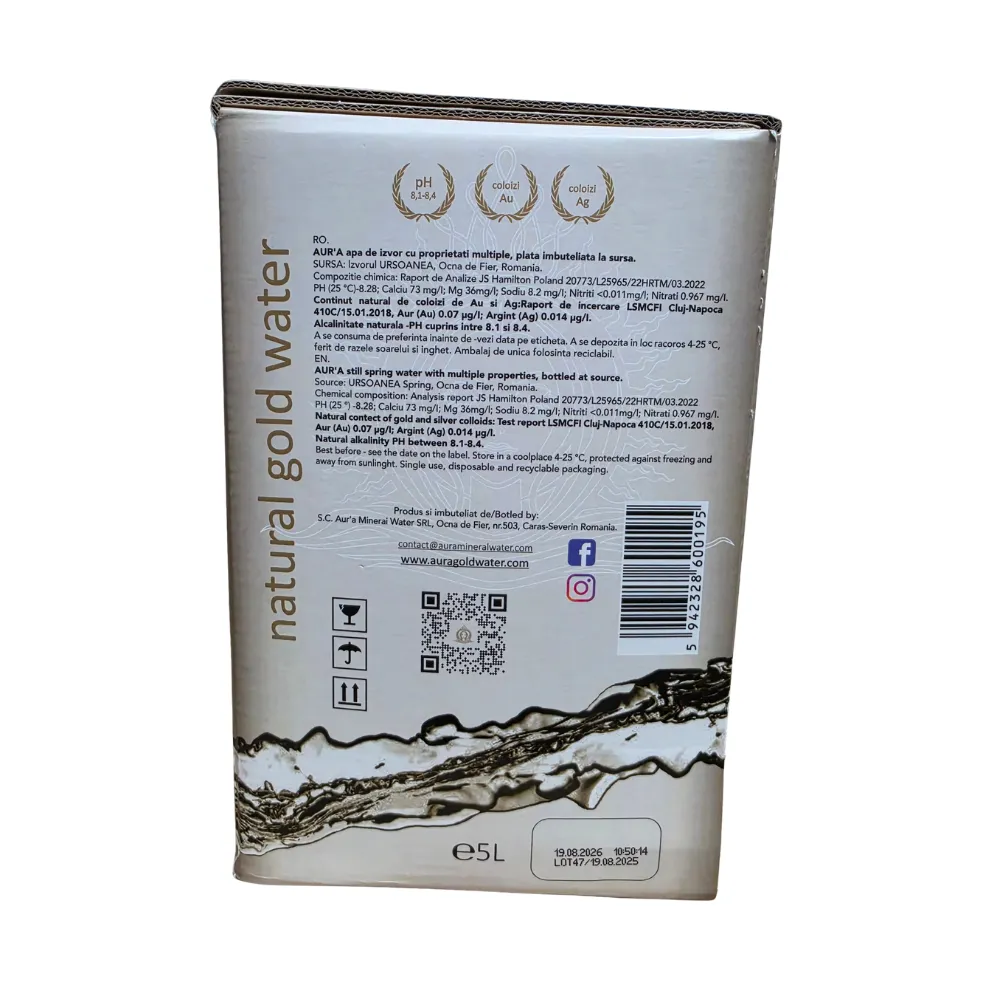 eticheta bag in box apa plata alcalina Aura 5L detalii produs livrare in toata Romania