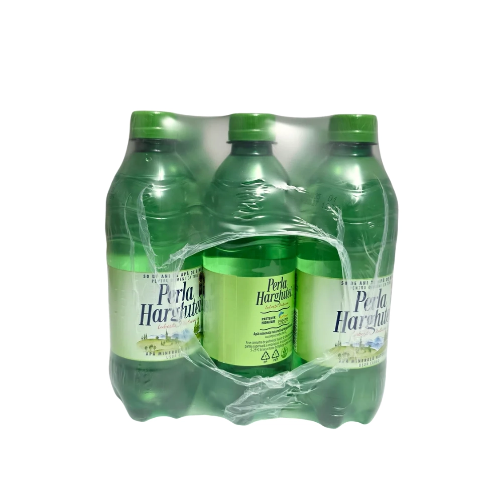 Bax apă minerală naturală decarbogazificată Perla Harghitei 500ml PET, vedere laterală