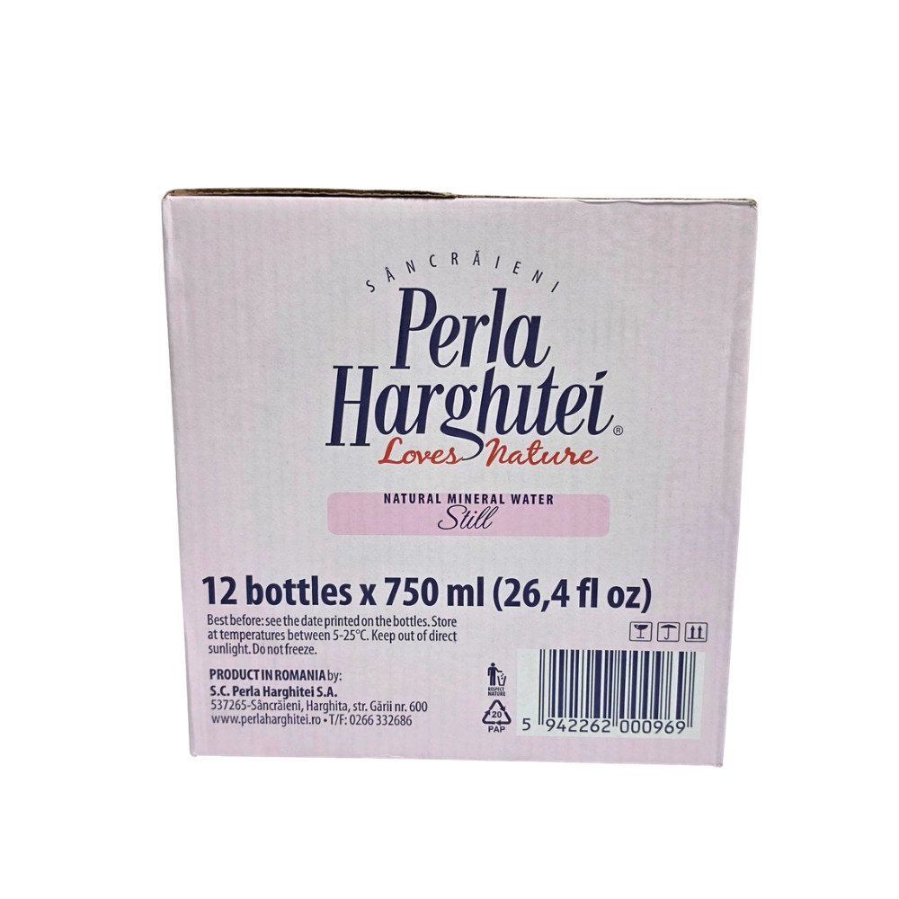 Bax apă minerală naturală plată Perla Harghitei 0.75L sticlă, vedere laterală