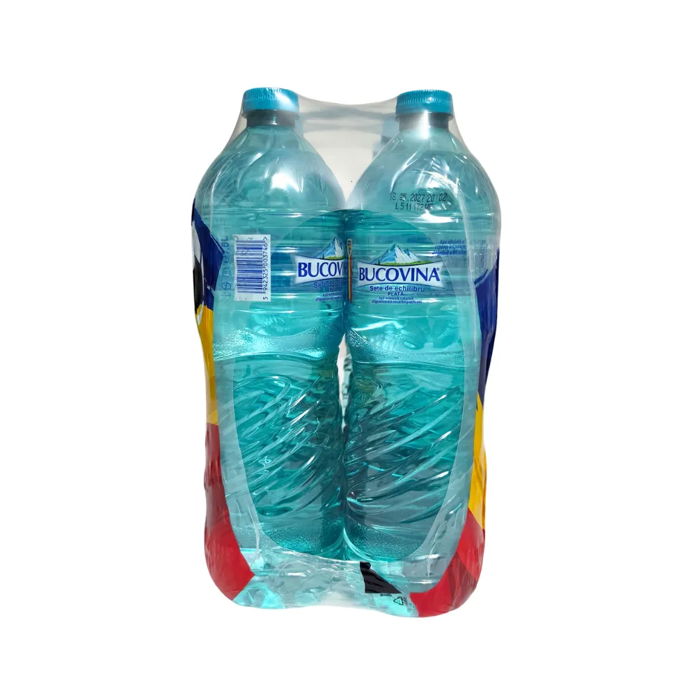 Bax apă minerală naturală plată Bucovina 1,5 L PET, vedere laterală