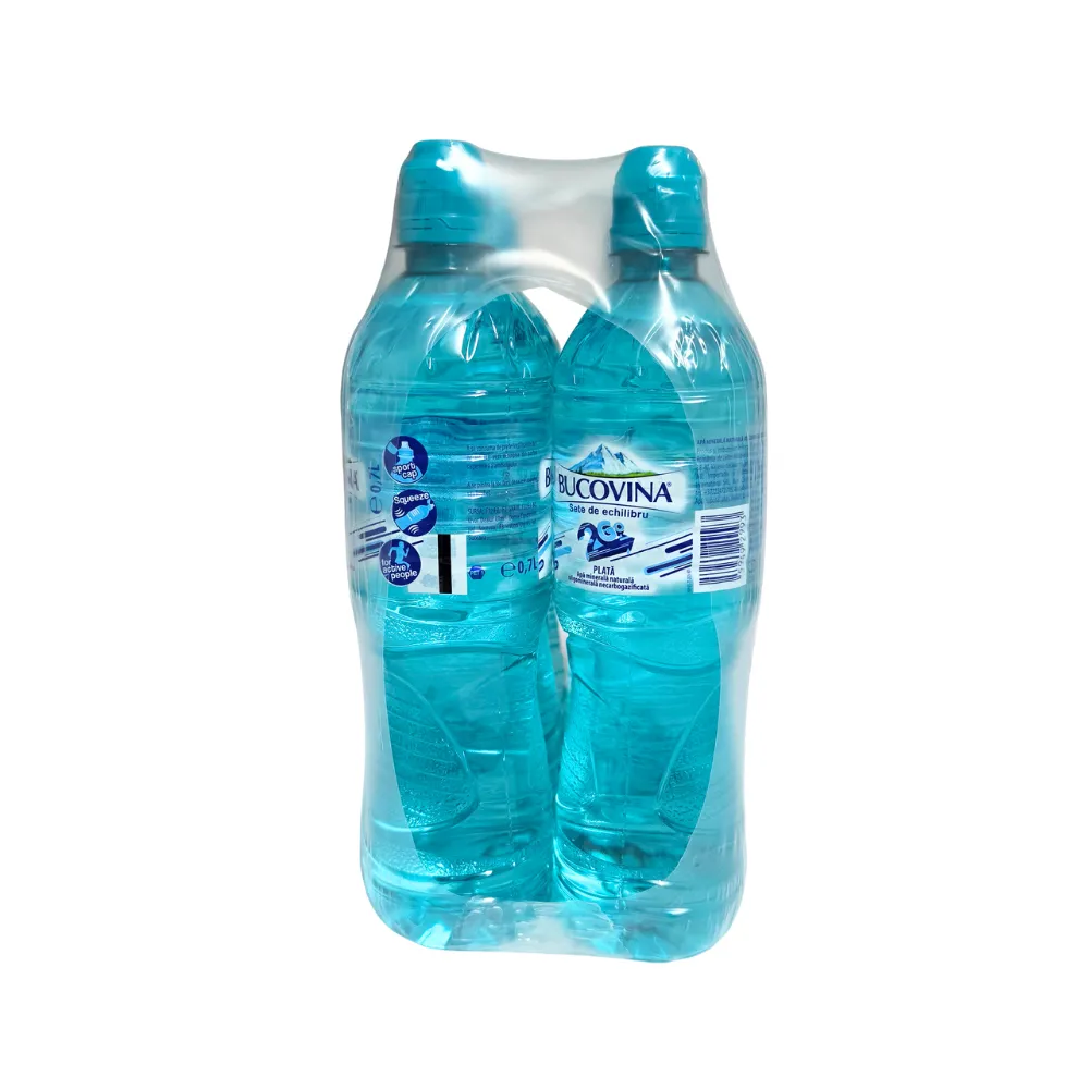 Bax apă minerală naturală plată Bucovina SportCup 700 ml PET, vedere laterală