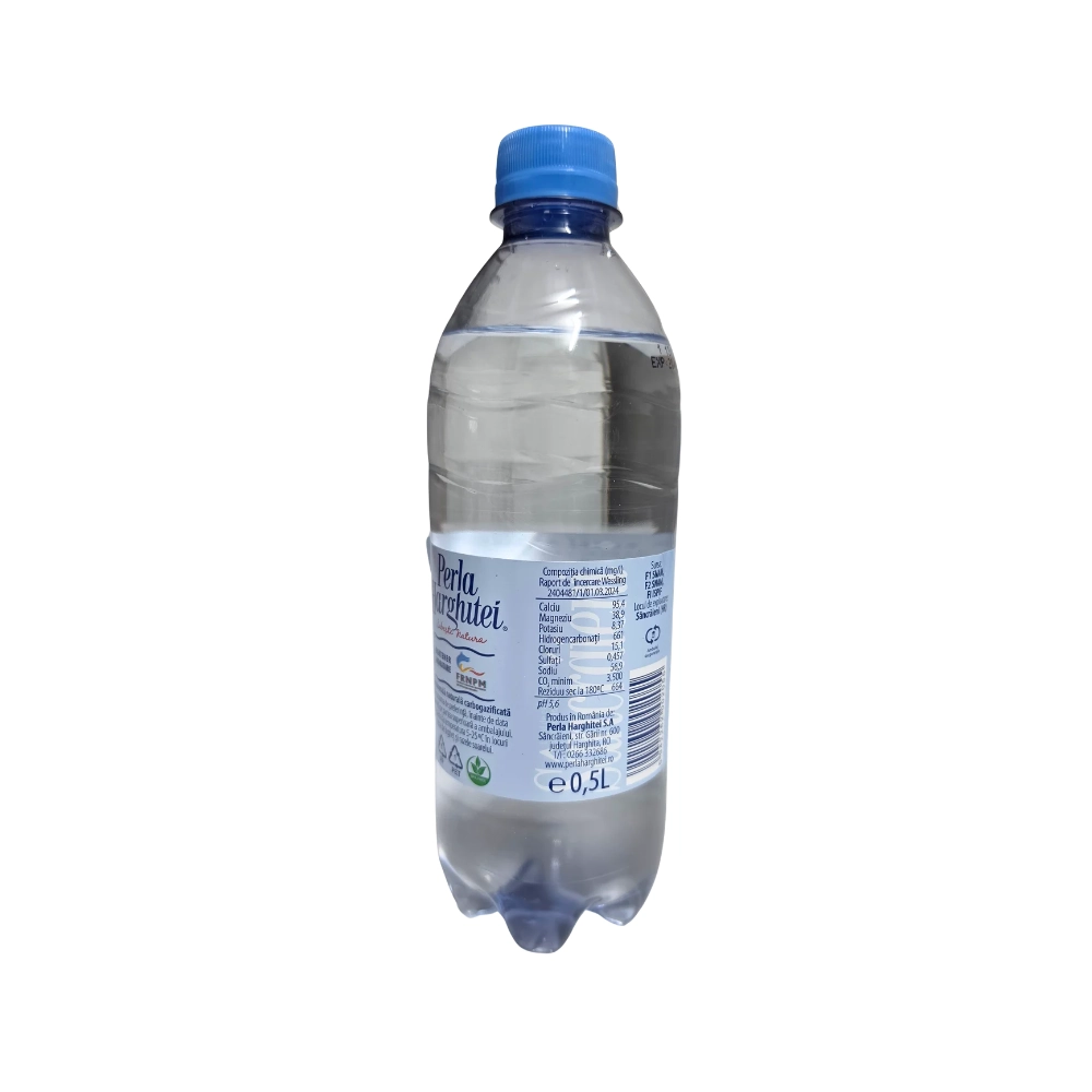 Etichetă PET apă minerală carbogazoasă Perla Harghitei 0.5L