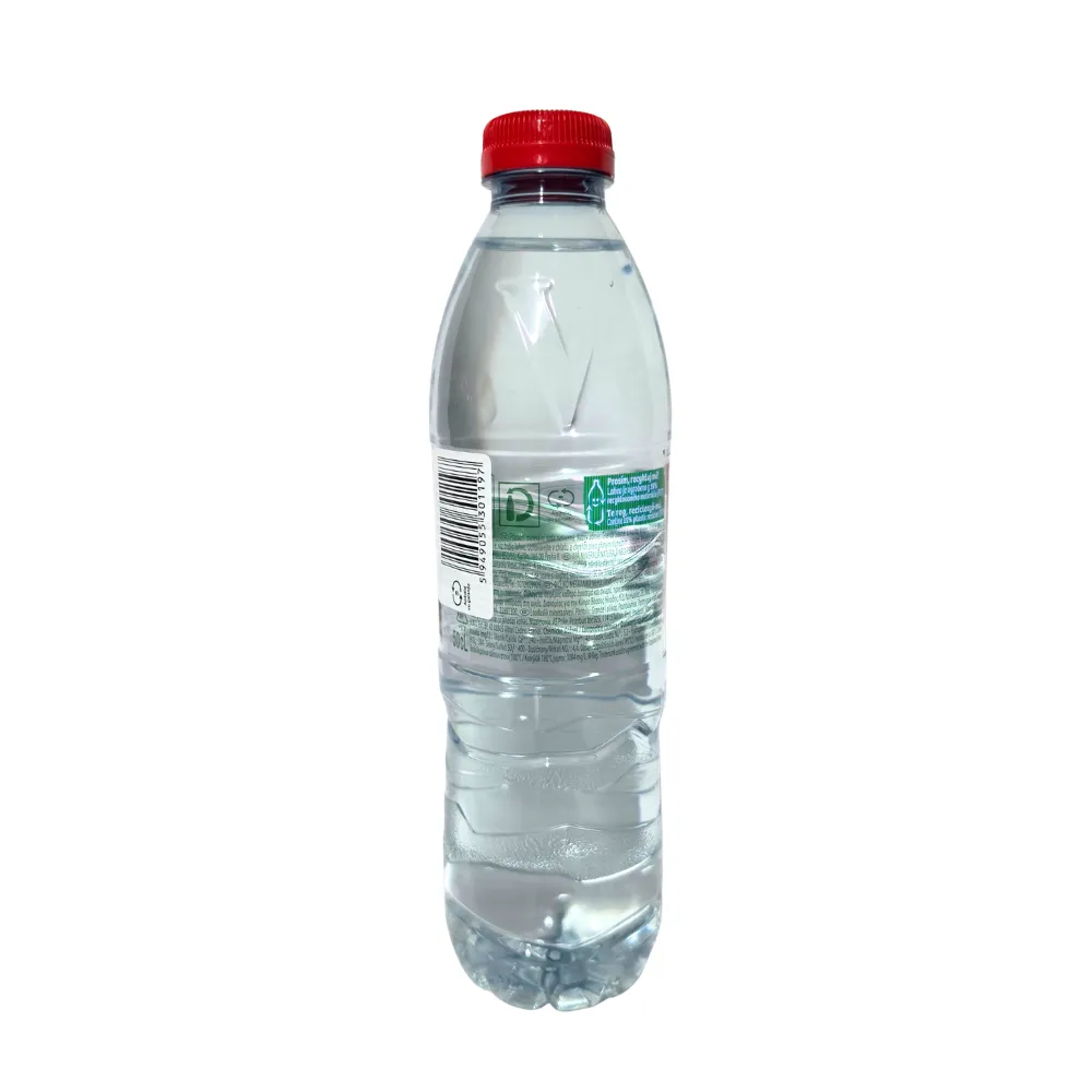 Eticheta sticlei PET Vittel apă plată 500ml – compoziție minerală și sursa din Vosges