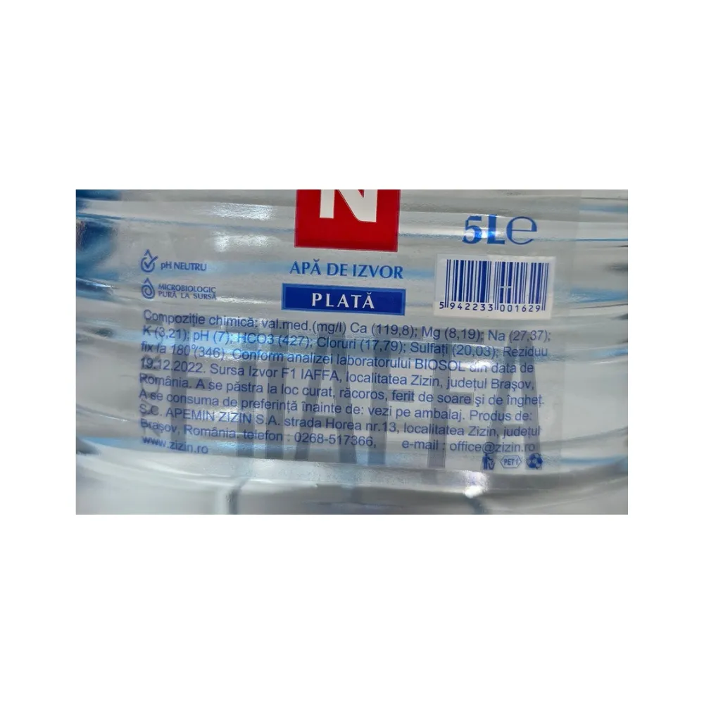 Etichetă Zizin apa plata 5L PET apă minerală naturală