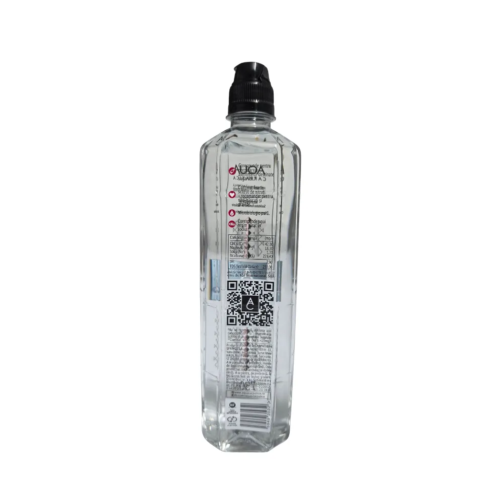 Etichetă sticlă Aqua Carpatica Sport apă minerală naturală plată 750ml PET cu capac sport