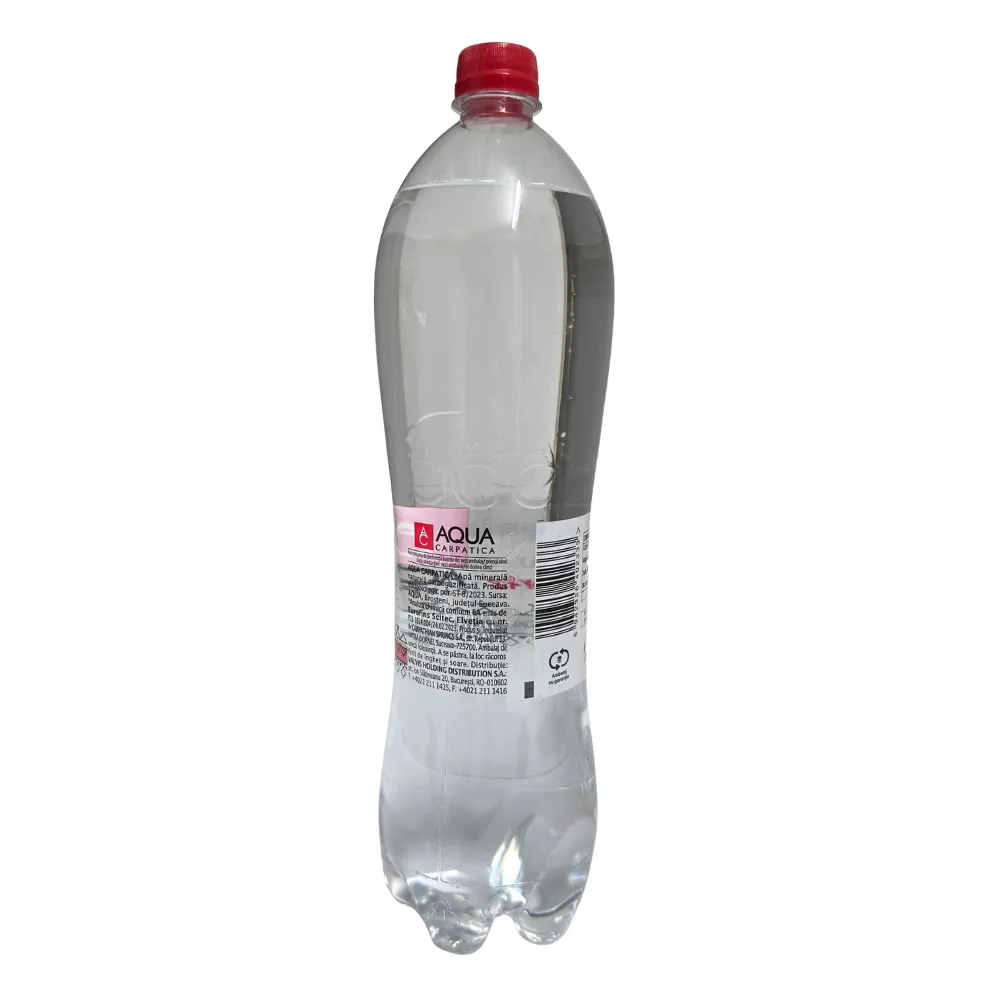 Etichetă sticlă apă minerală carbogazoasă Aqua Carpatica Forte 1.5L PET