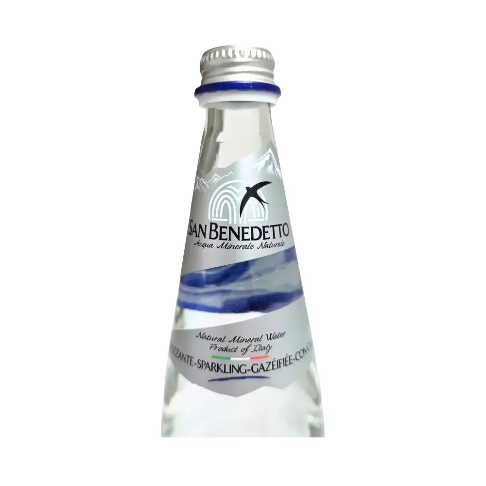 Eticheta San Benedetto apă minerală carbogazoasă 750ml la sticlă de sticlă, cu compoziția minerală