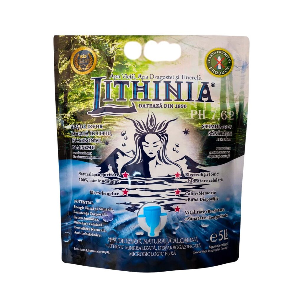 Apă de izvor naturală alcalină Lithinia, 5L, Bag