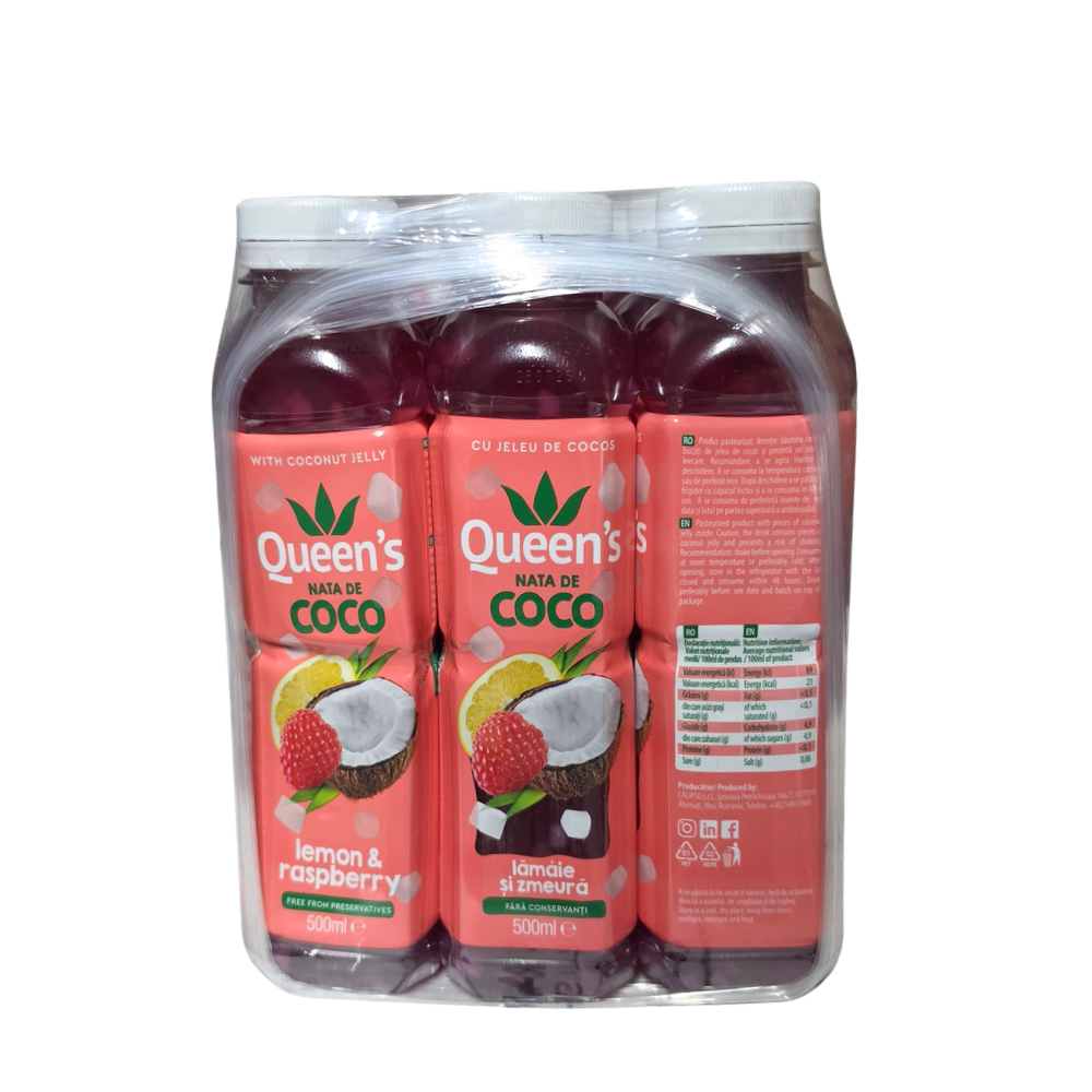 Queen Nata de Coco Lămâie-Zmeură 500ml - bax vedere laterală