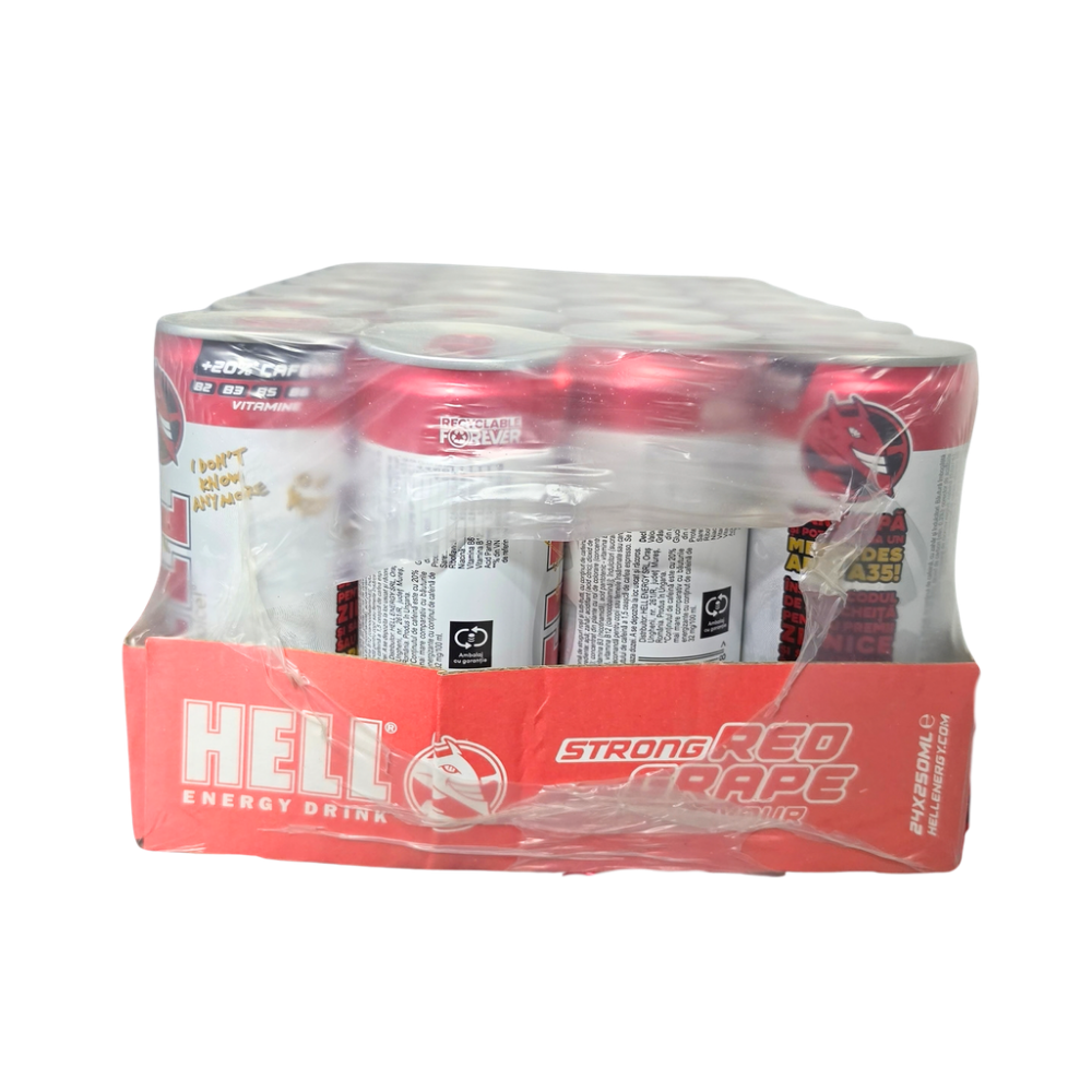 Bax Hell băutură energizantă cu aromă de struguri roșii 250ml, vedere laterală