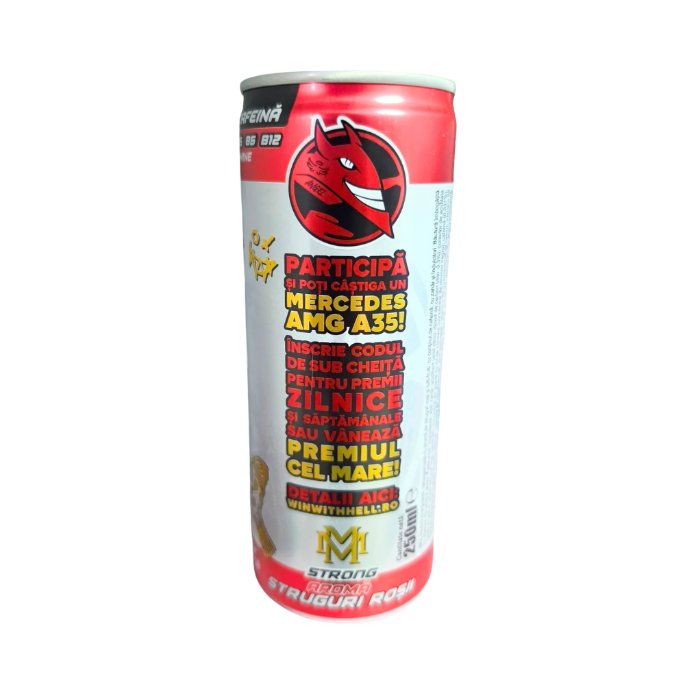 Eticheta dozei Hell băutură energizantă cu aromă de struguri roșii 250ml