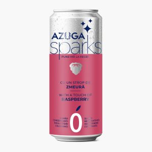 Băutură răcoritoare cu gust de zmeură Azuga Sparks, 0 calorii, 330 ml, doză