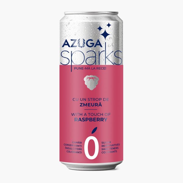 Băutură răcoritoare cu gust de zmeură Azuga Sparks, 0 calorii, 330 ml, doză
