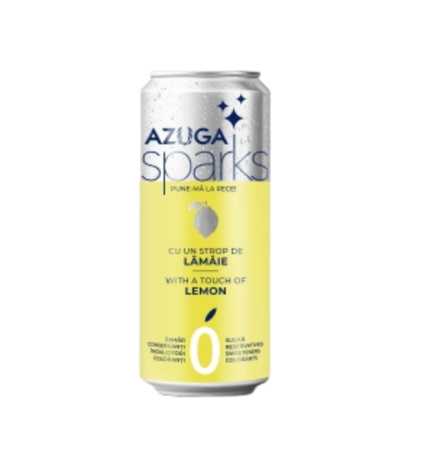 Băutură răcoritoare cu gust de lămâie Azuga Sparks, 0 calorii, 330 ml, doză