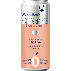 Băutură răcoritoare cu gust de piersică Azuga Sparks, 0 calorii, 330 ml, doză
