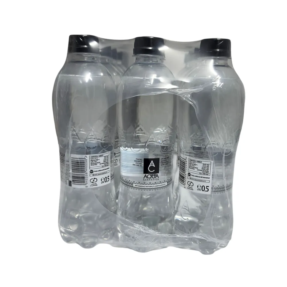Vedere laterală bax apă minerală naturală Aqua Carpatica 500ml PET