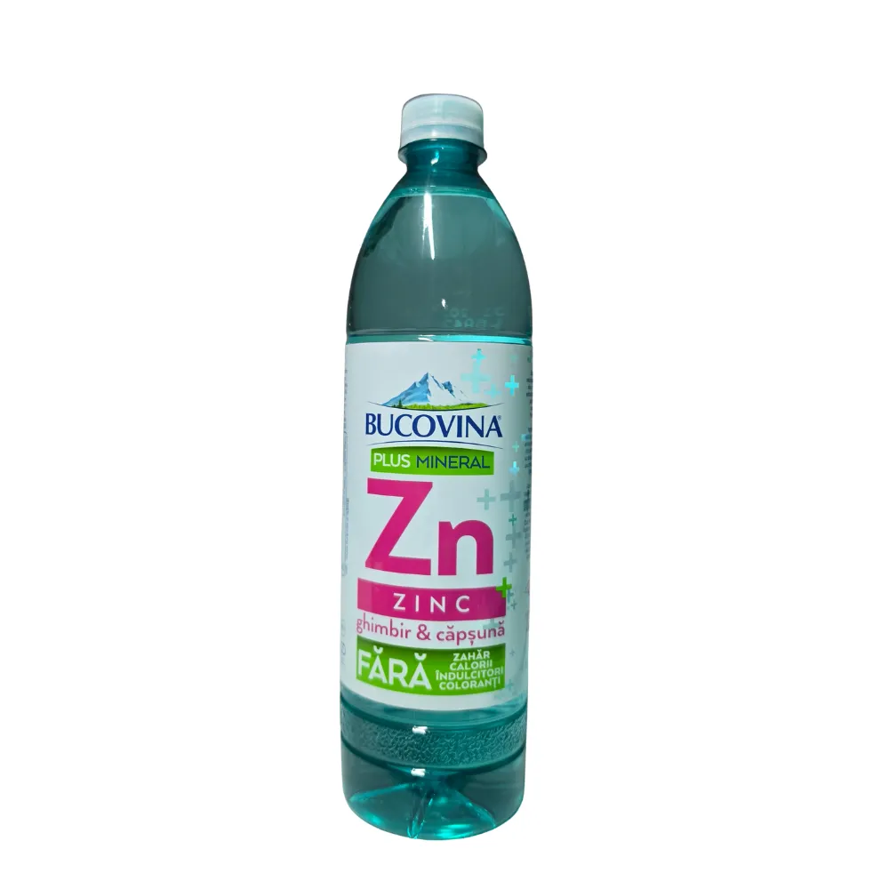 Bucovina Plus Mineral Zinc cu aromă de ghimbir și căpșună, 0.7L, PET