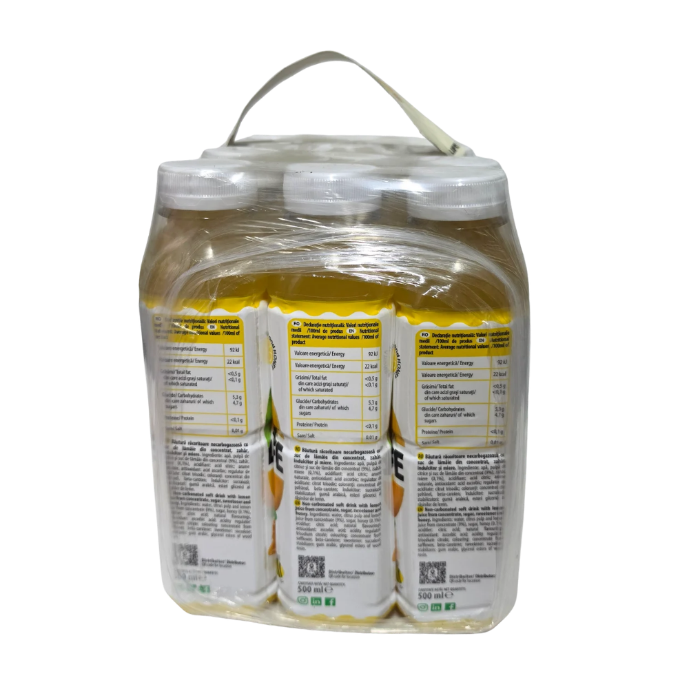 Bax Limolife lămâie 500ml văzut din lateral - 12 sticle PET