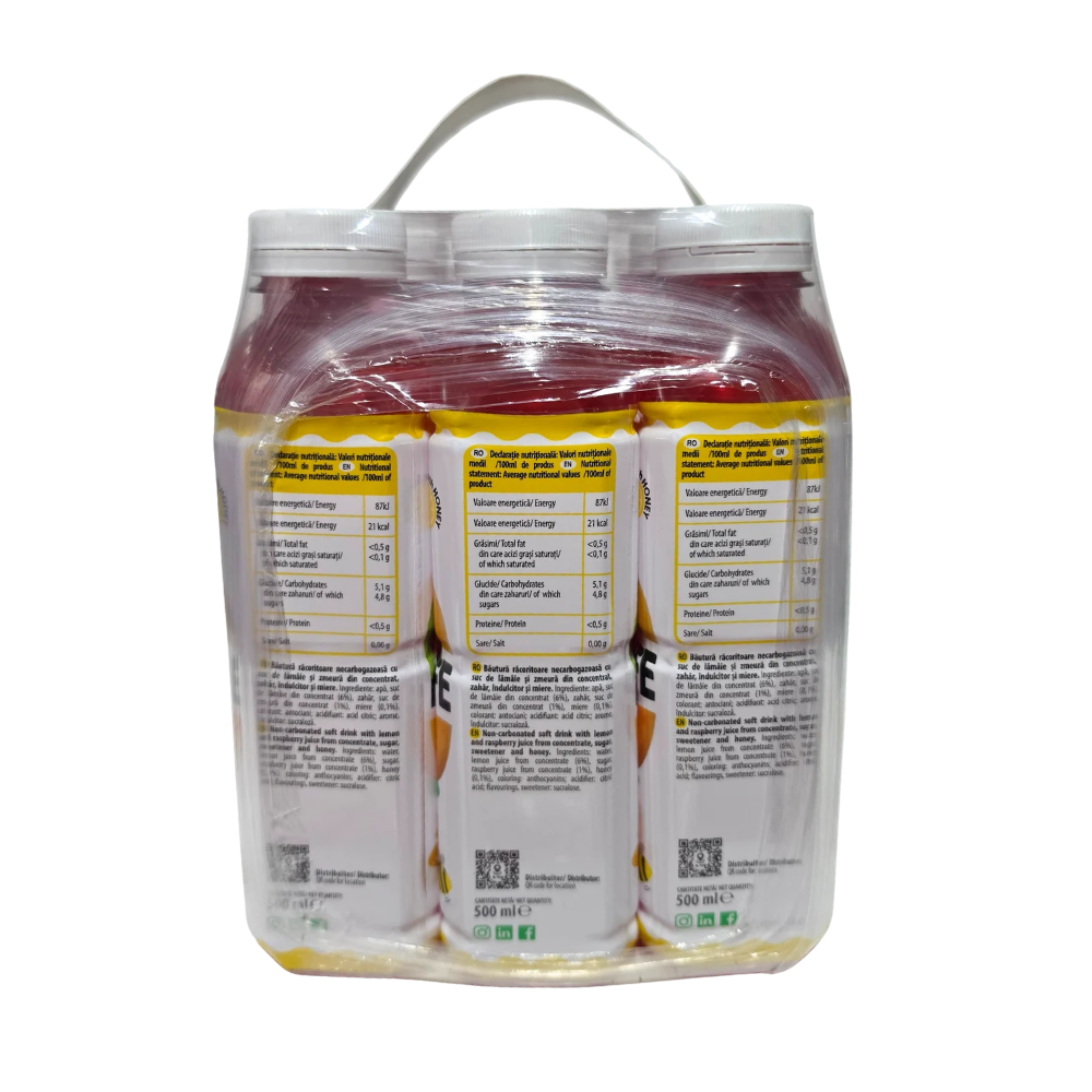 Queen Limolife zmeură 500ml văzut din lateral - bax 12 sticle PET Casa Apei Minerale