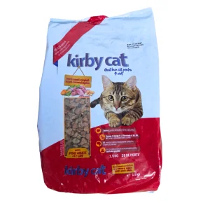 Hrană uscată Kirby pentru pisici cu pui, curcan și legume, pungă 1,5kg, vedere din față