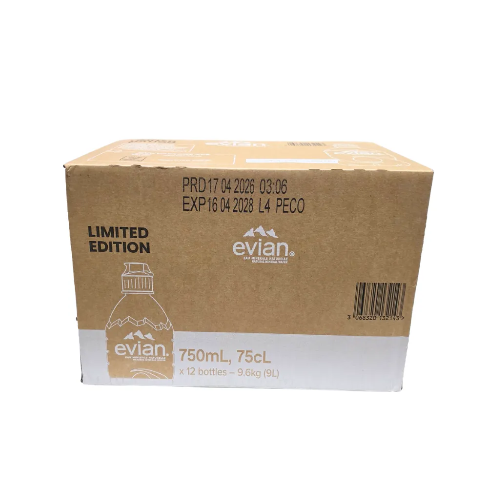 Apă plată Evian la bax, 12 sticle PET de 750 ml – apă minerală naturală din Alpii francezi